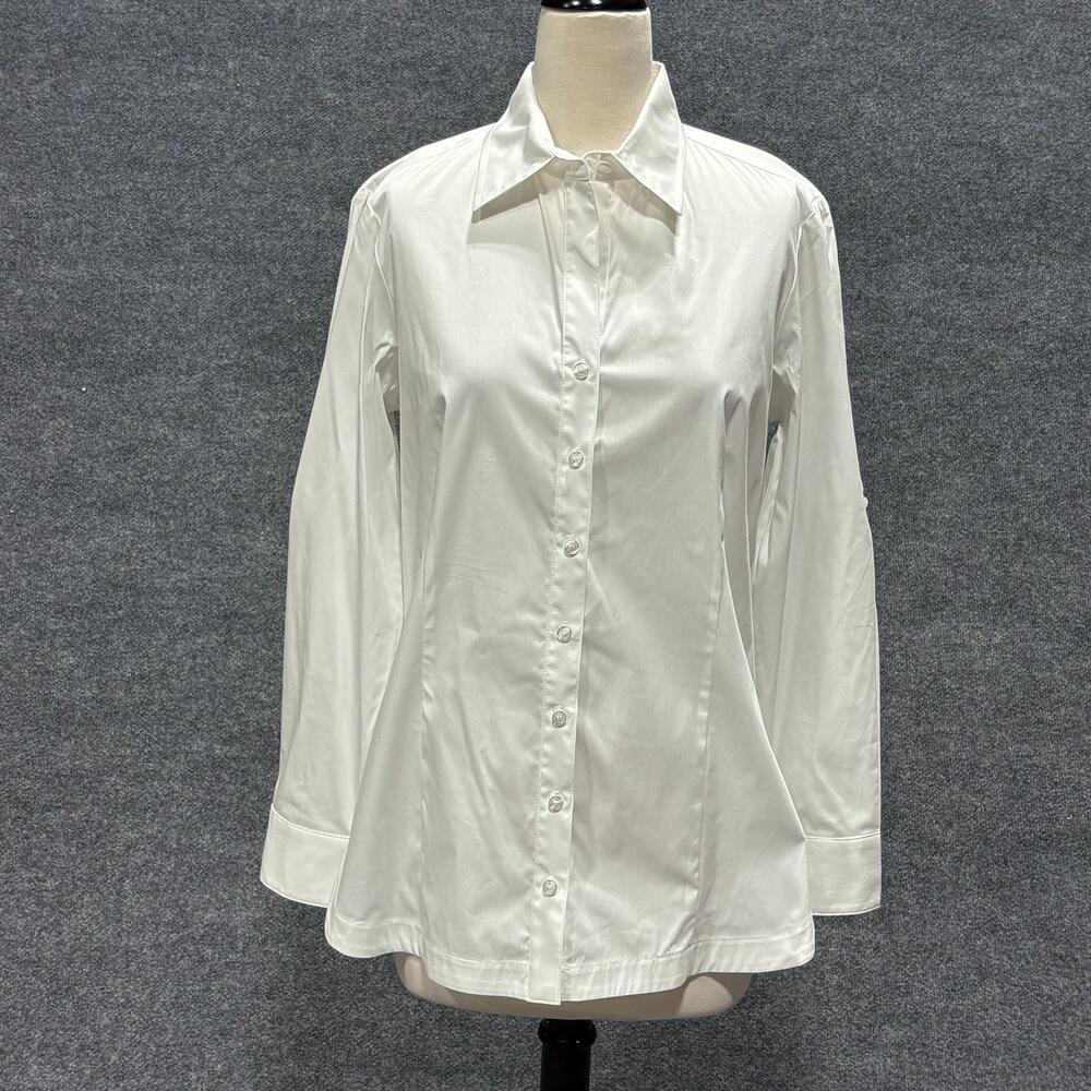 Finley Shirt Womens M White Silky Poplin Button Up Long Sleeve Made In USA